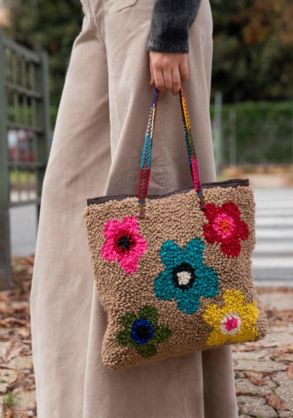 Rose & Lini EN SHALLA FLORAL WOOL “BAG 45L12” BROWN