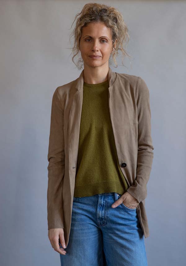 Rose & Lini GIORGIO BRATO SUEDE LEATHER “BLAZER” TAUPE
