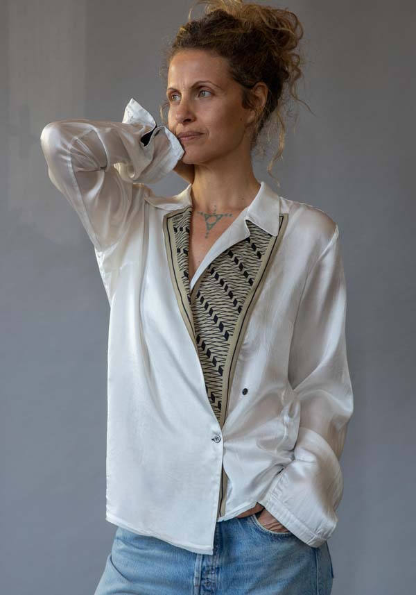 Rose & Lini IBRIGU PRINTED SILK “SHIRT CM20” WHITE