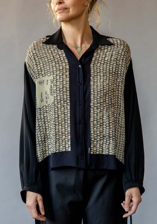 Rose & Lini IBRIGU SILK “SHIRT CM171” BEIGE & BLACK