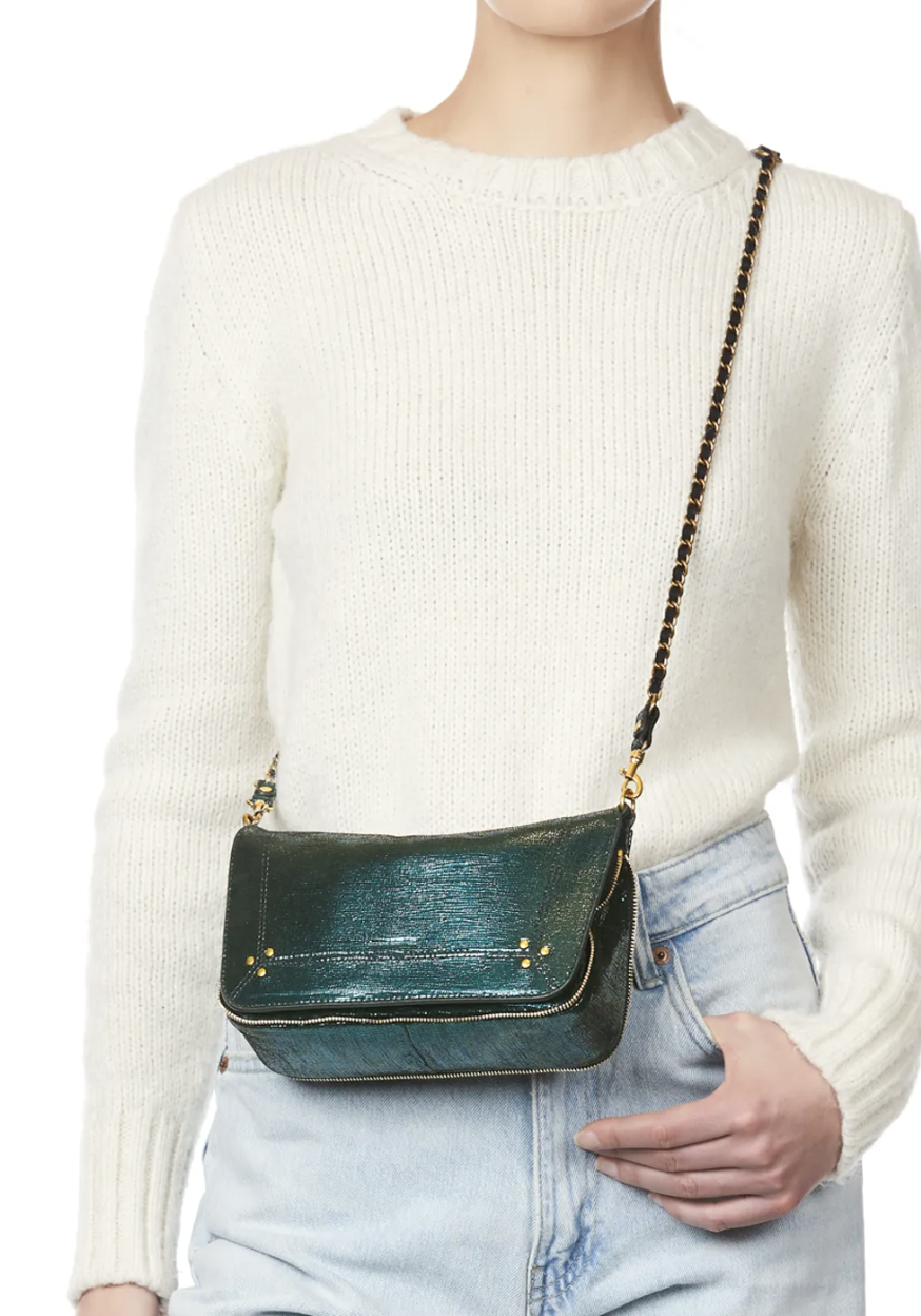 Rose & Lini JÉRÔME DREYFUSS “BOBI S” LAMÈ GREEN BAG