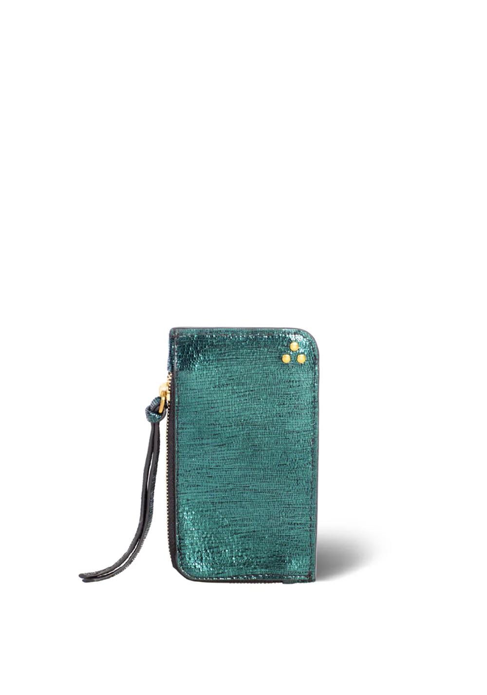 Rose & Lini JÉRÔME DREYFUSS “CLYDE” LAMÈ GREEN WALLET