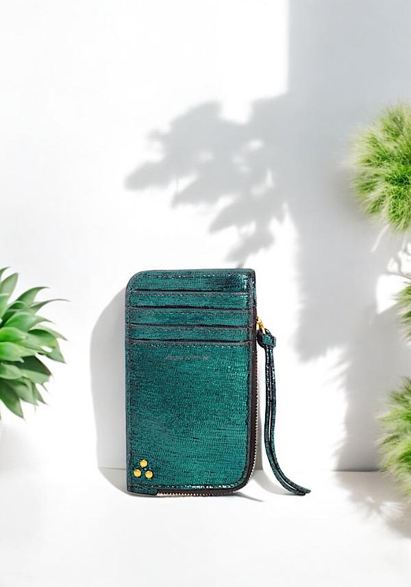 Rose & Lini JÉRÔME DREYFUSS “CLYDE” LAMÈ GREEN WALLET