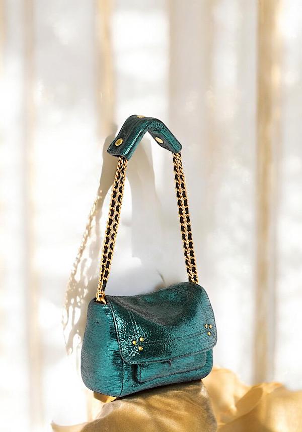 Rose & Lini JÉRÔME DREYFUSS “LULU S” LAMÈ GREEN BAG
