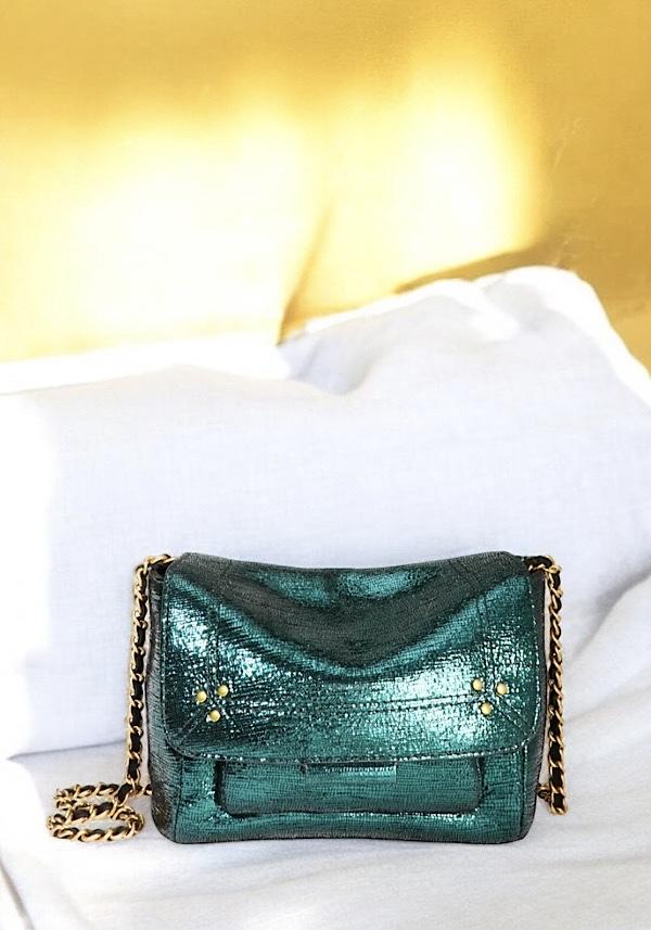 Rose & Lini JÉRÔME DREYFUSS “LULU S” LAMÈ GREEN BAG