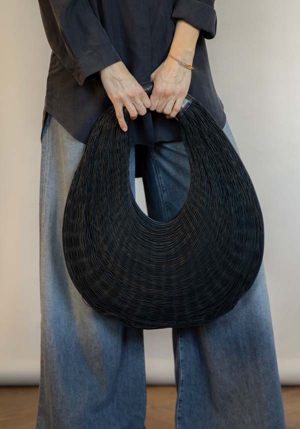 Rose & Lini MARIANA MENDEZ “BIVALDA” BLACK LEATHER BAG