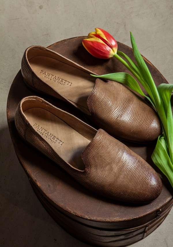 Rose & Lini PANTANETTI BROWN LIZARD “FLAT SHOES 15128”