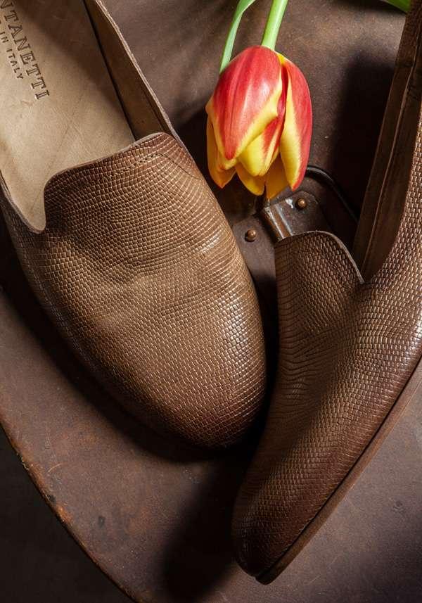 Rose & Lini PANTANETTI BROWN LIZARD “FLAT SHOES 15128”