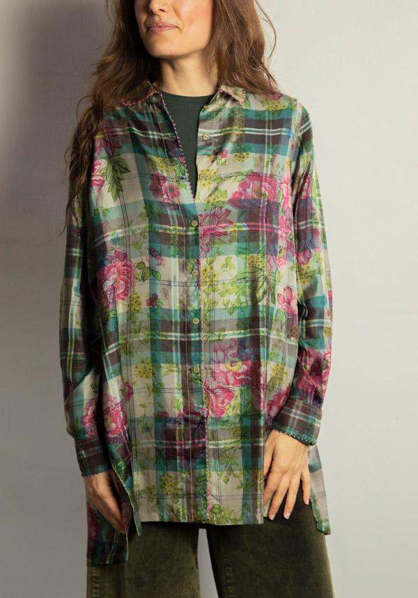 Rose & Lini PERO SILK FLORAL “SHIRT PLA02” GREEN