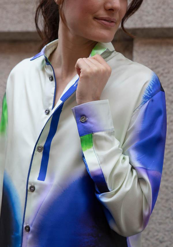 Rose & Lini ROHKA SILK “CLASSIC SHIRT” GREEN & INK