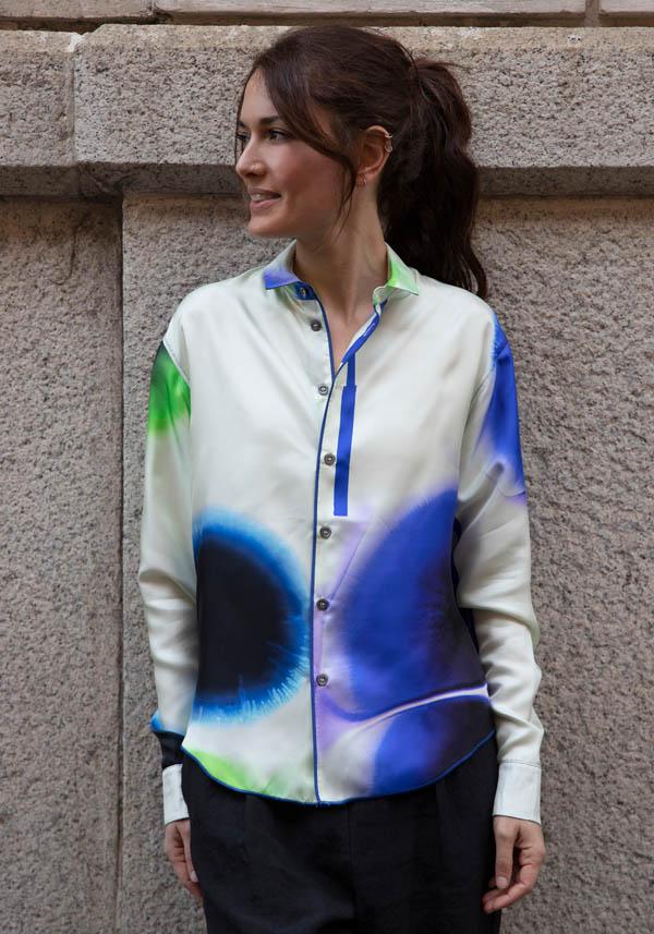 Rose & Lini ROHKA SILK “CLASSIC SHIRT” GREEN & INK