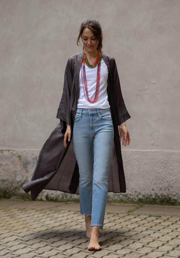 Rose & Lini THE ROSE IBIZA SILK “GOWN KIMONO” CHARCOAL