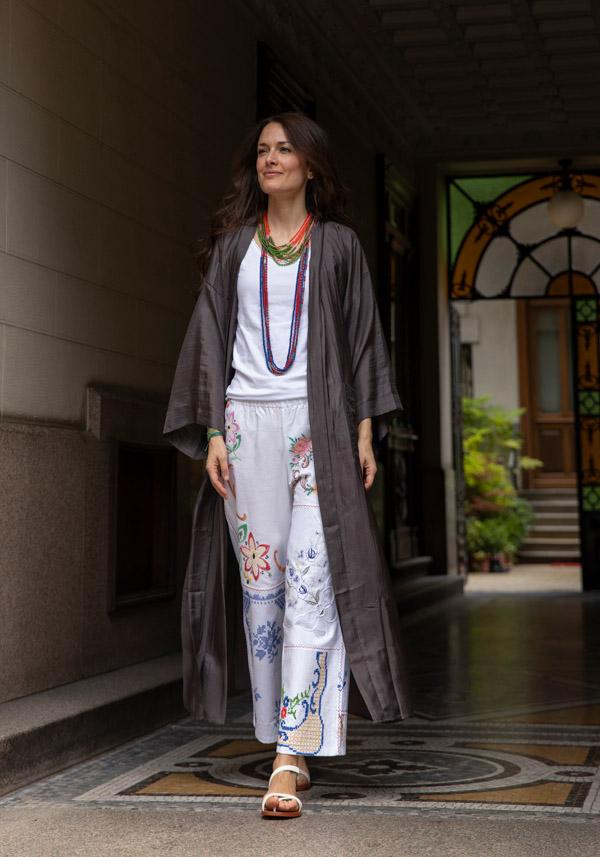 Rose & Lini THE ROSE IBIZA SILK “GOWN KIMONO” CHARCOAL