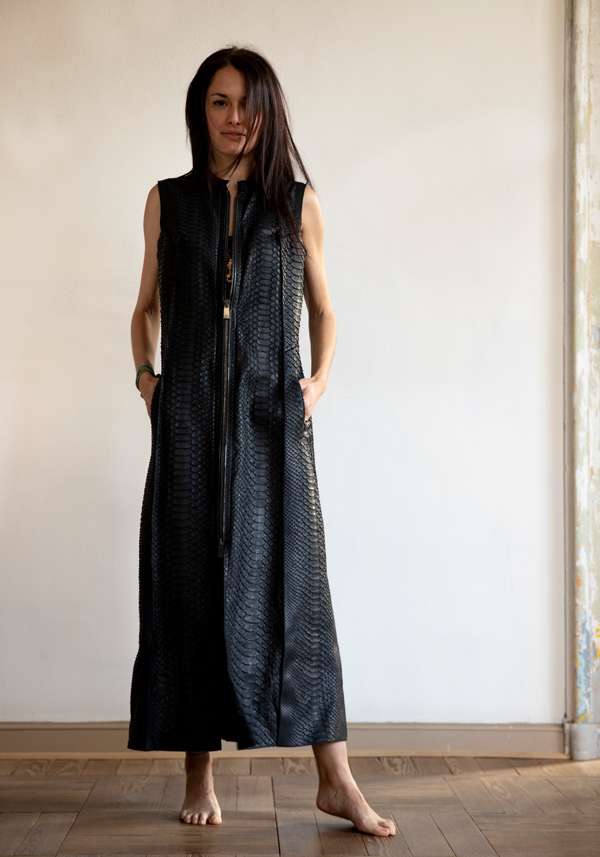 Rose & Lini SIMONA TAGLIAFERRI BLACK PYTHON LONG GILET