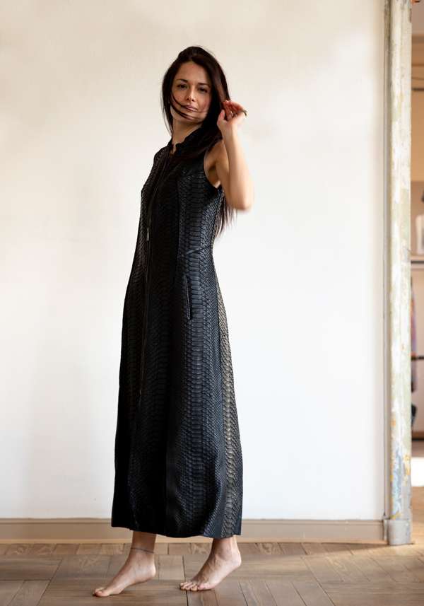 Rose & Lini SIMONA TAGLIAFERRI BLACK PYTHON LONG GILET