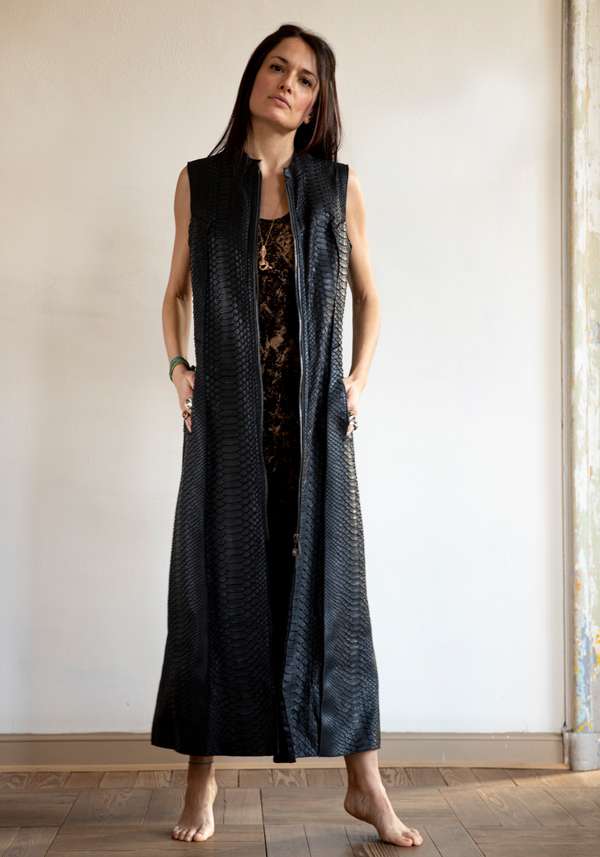 Rose & Lini SIMONA TAGLIAFERRI BLACK PYTHON LONG GILET