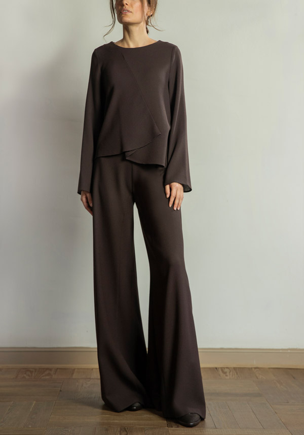 Rose & Lini STEFANO MORTARI WOOL FLARE “PANTS 5235” BROWN