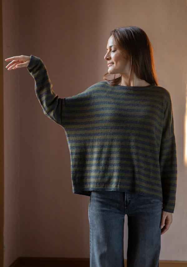 Rose & Lini THAT’S ALYKI CASHMERE “SOPHIE” KAKI & STONE STRIPED SWEATER