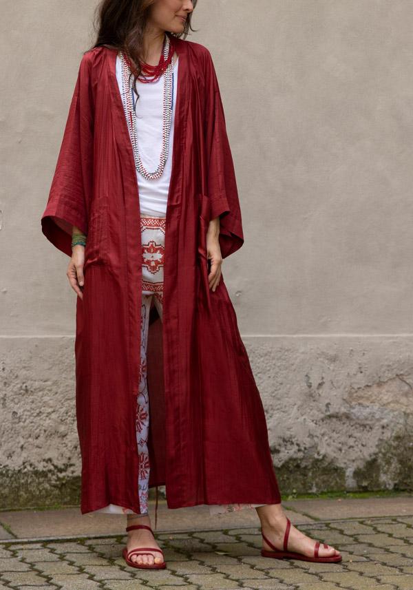 Rose & Lini THE ROSE IBIZA SILK “GOWN KIMONO” BRICK RED