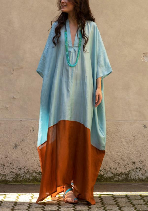 Rose & Lini THE ROSE IBIZA SILK “TUNICA BICOLOR” SKY & GINGER