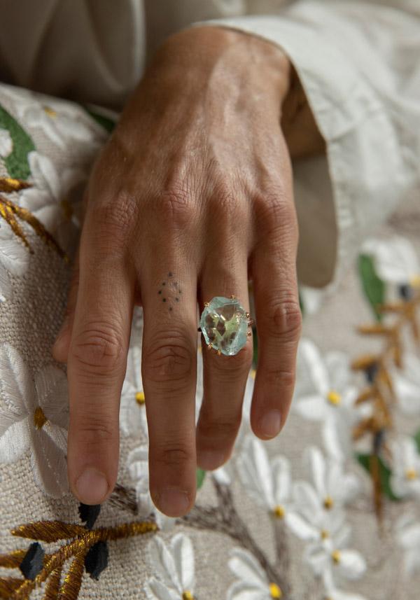 Rose & Lini VARIANCE OBJECTS “AQUAMARINE LARGE STONE” GOLD RING || Size 53