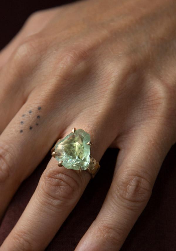 Rose & Lini VARIANCE OBJECTS “HELIODOR LARGE STONE” CIGAR BAND RING || Size 54