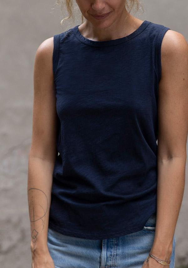 Rose & Lini VELVET COTTON “TAURUS” CRATER NAVY TANK TOP