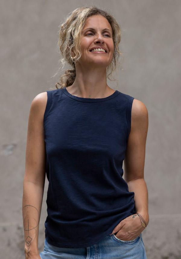 Rose & Lini VELVET COTTON “TAURUS” CRATER NAVY TANK TOP