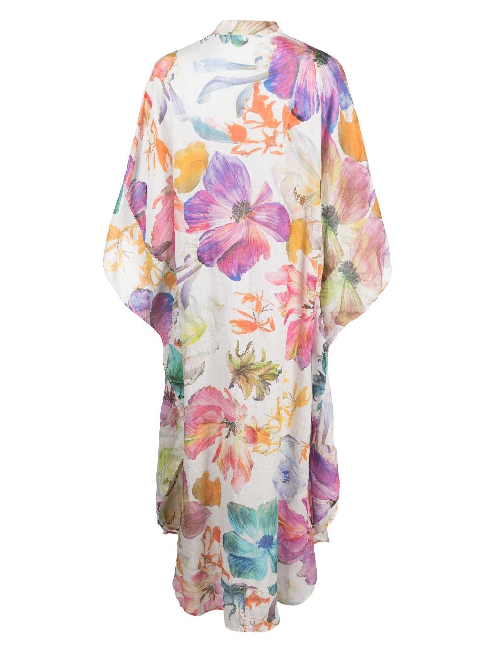 120% Lino Floral-print Kaftan Maxi Dress