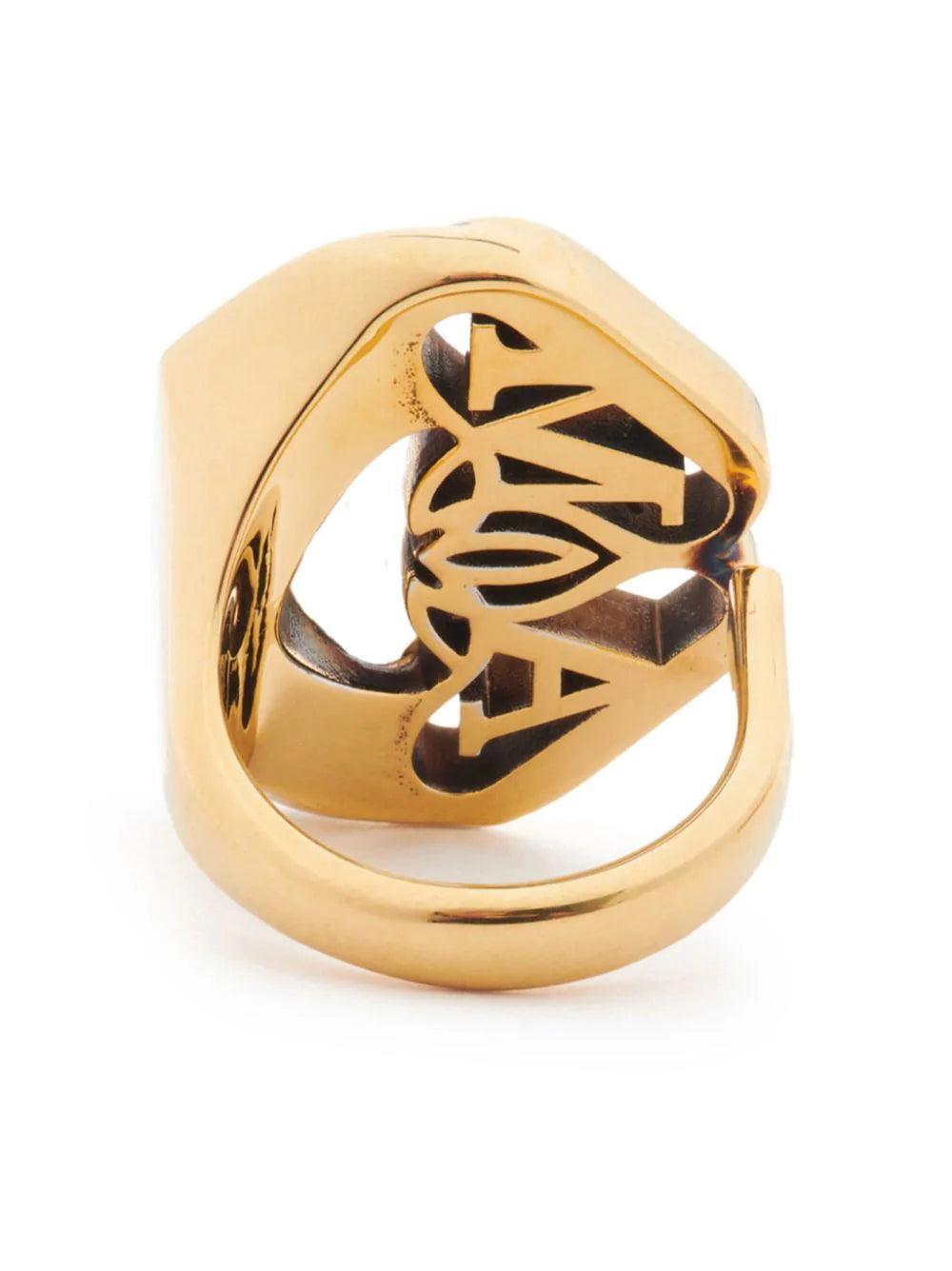 Alexander McQueen Seal Logo Ring In Gold