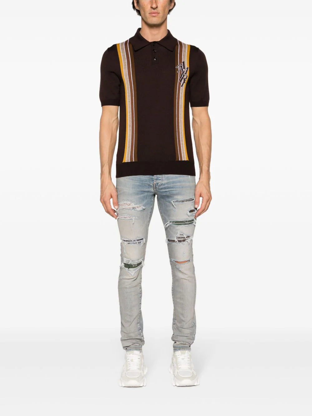 AMIRI Amiri Stack Stripe Short Sleeve Polo Shirt