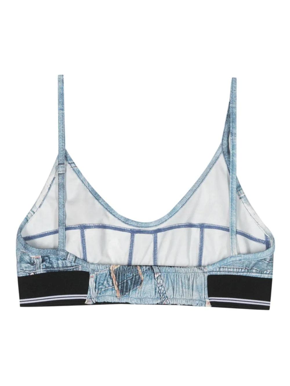 Andersson Bell Denim Printed Bra Crop Top