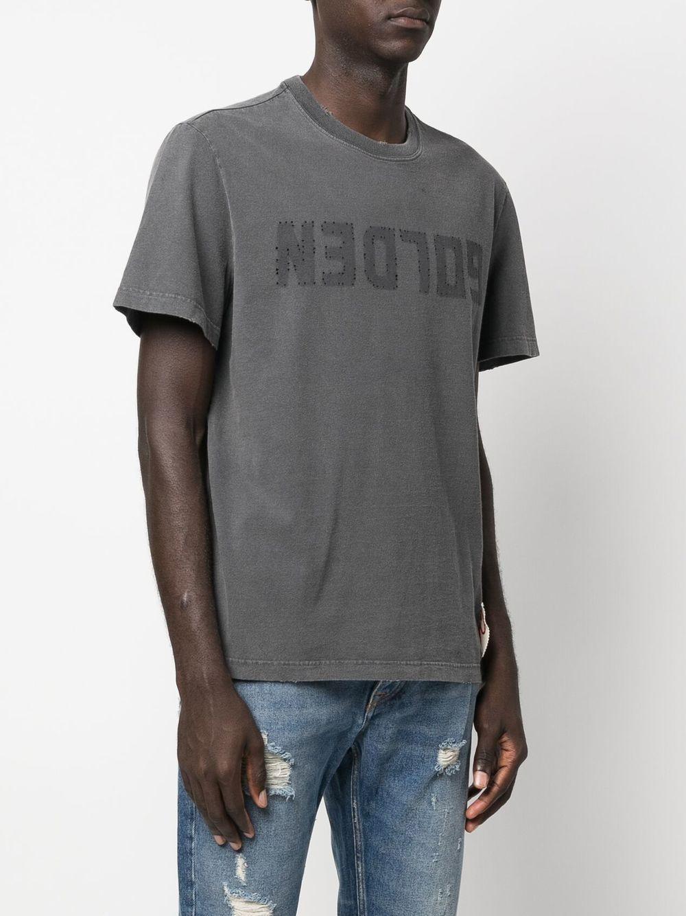 Golden Goose Anthracite Gray Men's T-shirt With Distressed Treatment