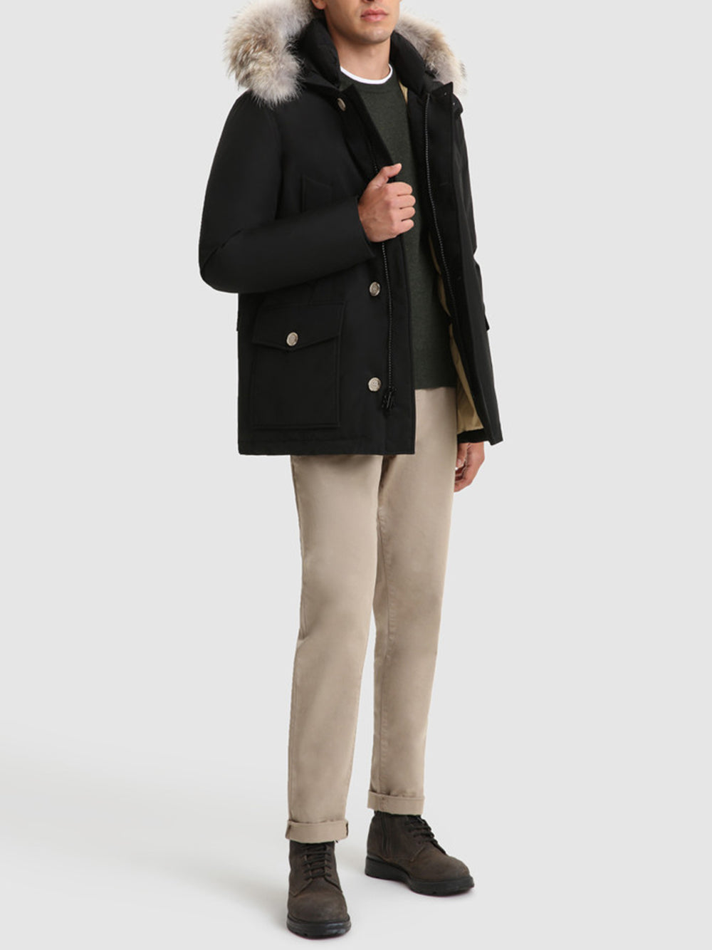 WOOLRICH Arctic Anorak In Ramar Cloth With Removable Fur