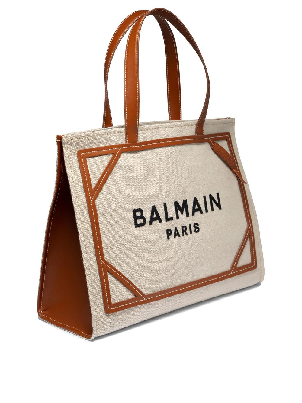BALMAIN B-army 42 Bag In Canvas And Leather Details