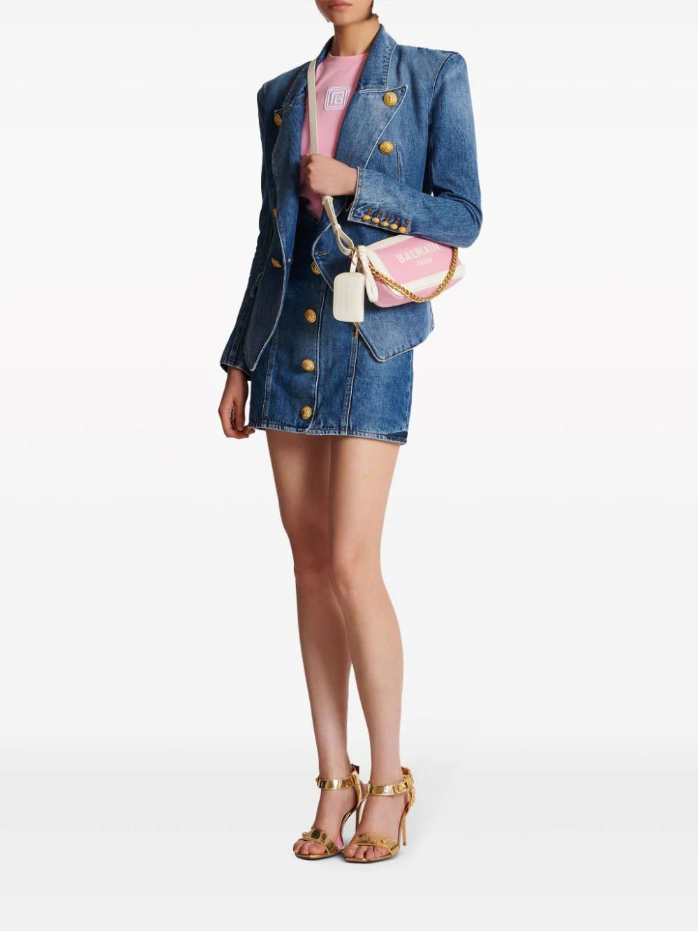 BALMAIN B-army Clutch Bag With Chain In Canvas And Leather