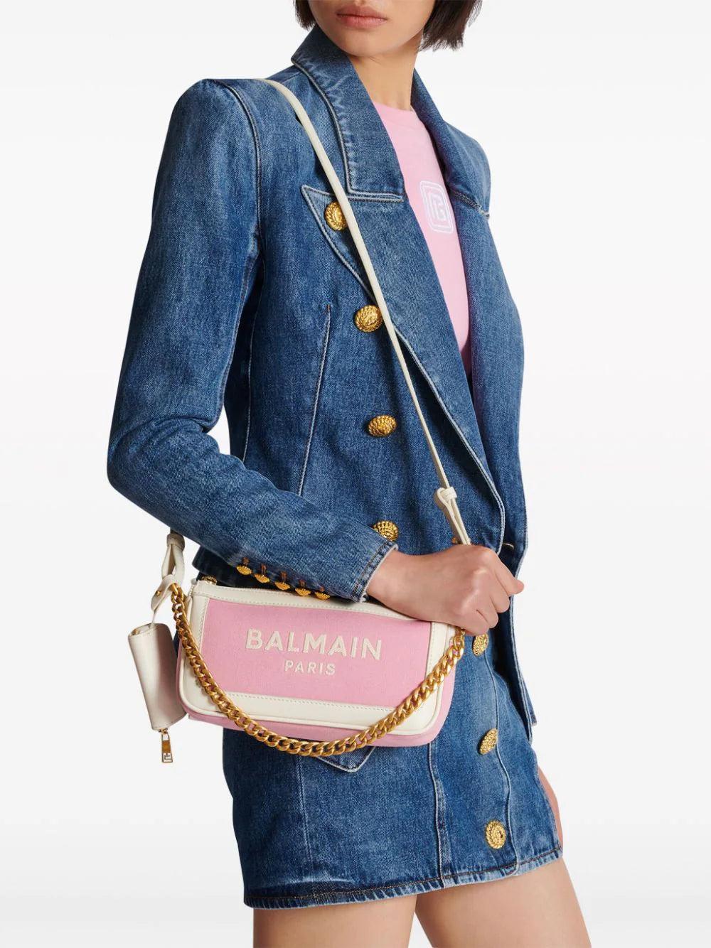 BALMAIN B-army Clutch Bag With Chain In Canvas And Leather