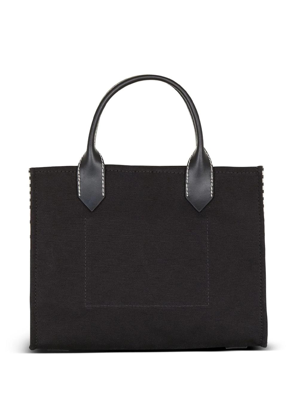 BALMAIN B-army Shopper Bag In Canvas With Monogram And Smooth Leather