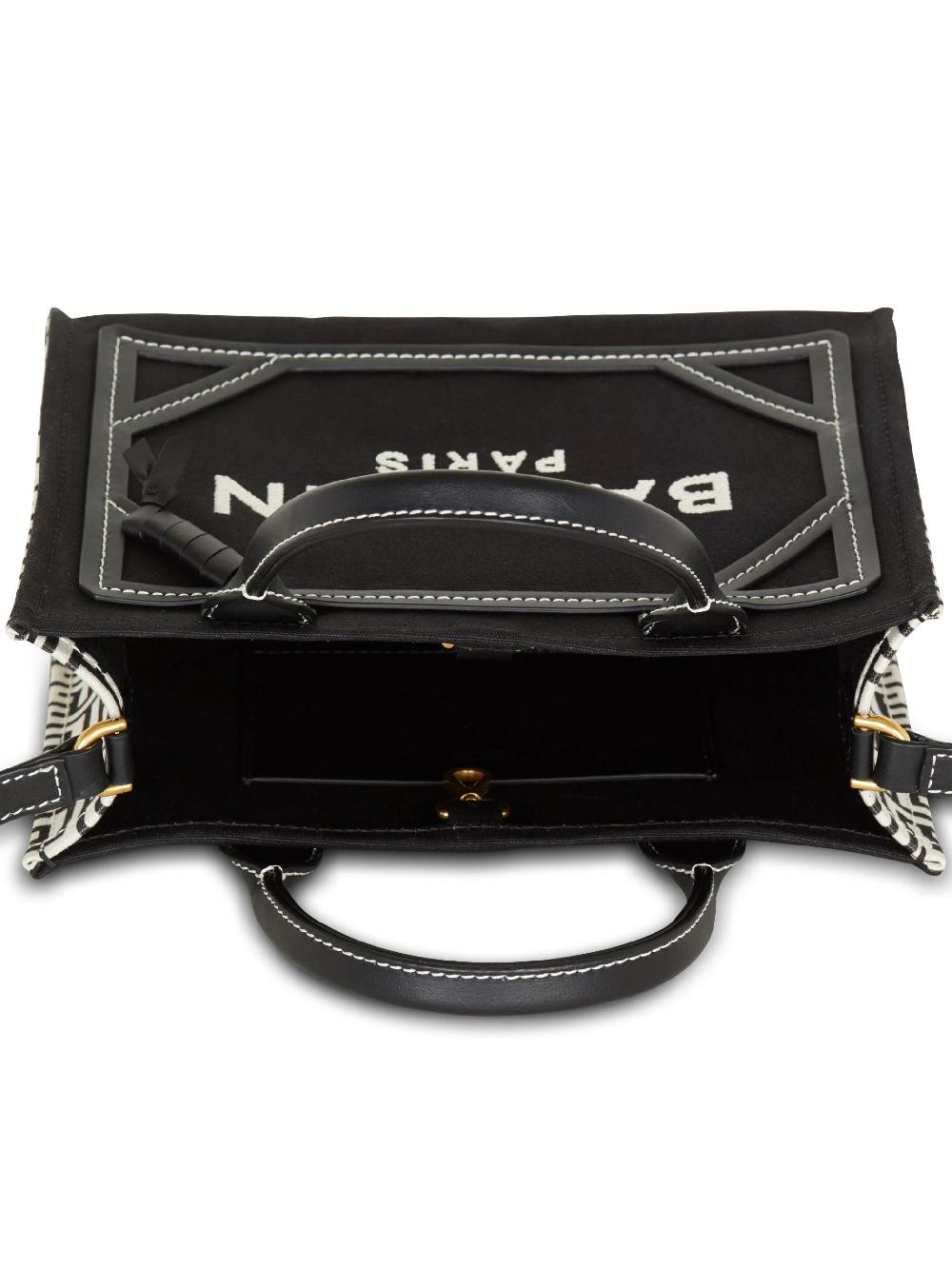 BALMAIN B-army Shopper Bag In Canvas With Monogram And Smooth Leather