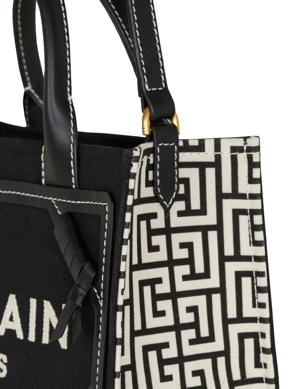 BALMAIN B-army Shopper Bag In Canvas With Monogram And Smooth Leather