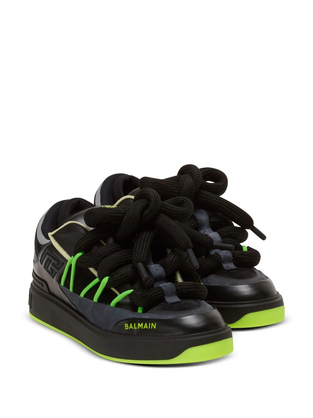 BALMAIN B-court Puffy Skate Sneakers In Calfskin And Suede