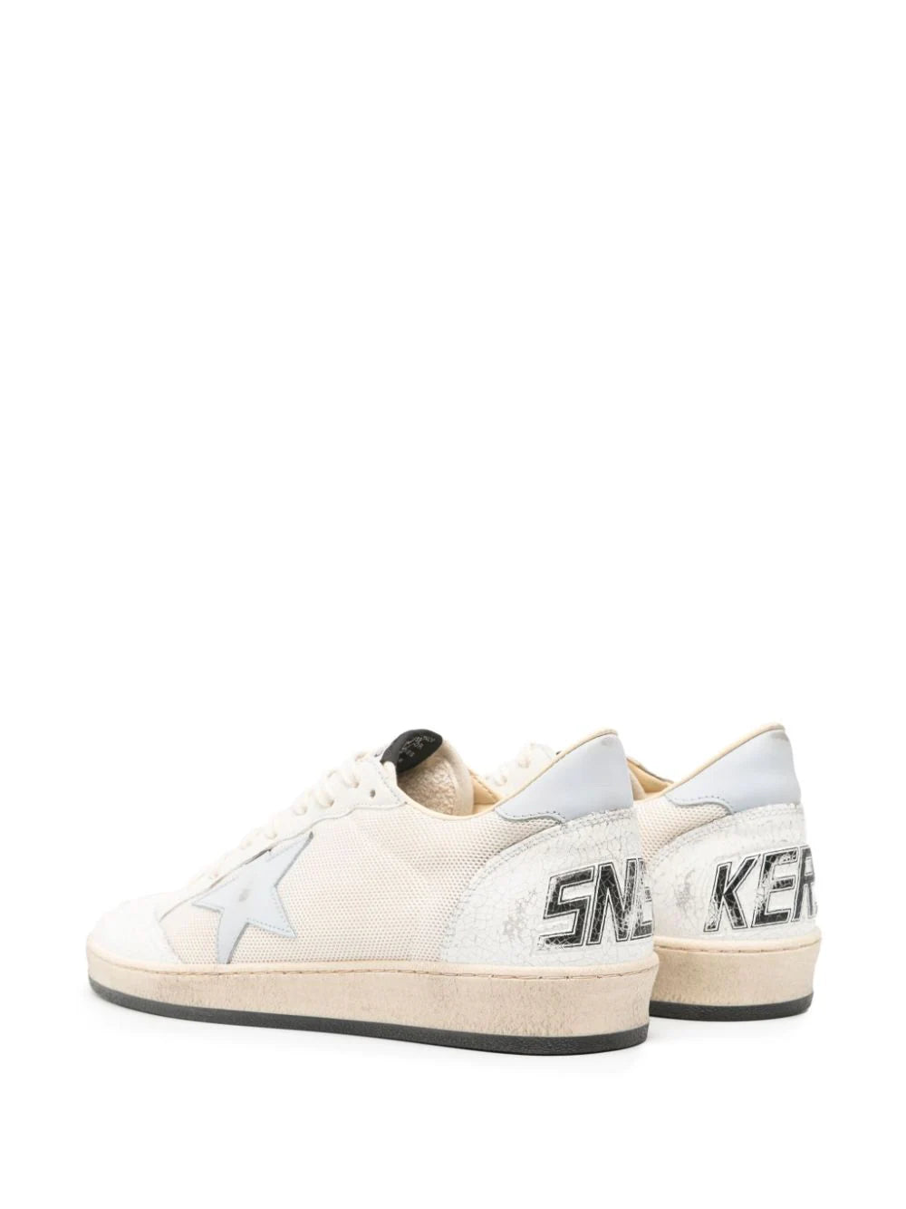 Golden Goose Ball Star Ltd In White Leather And Mesh With Blue Star