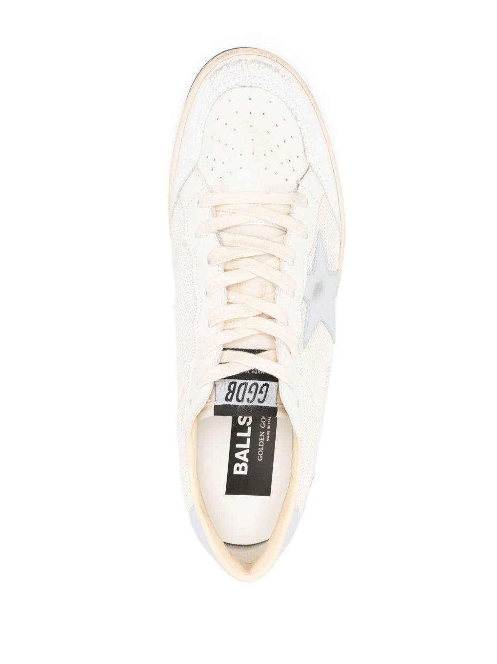 Golden Goose Ball Star Ltd In White Leather And Mesh With Blue Star