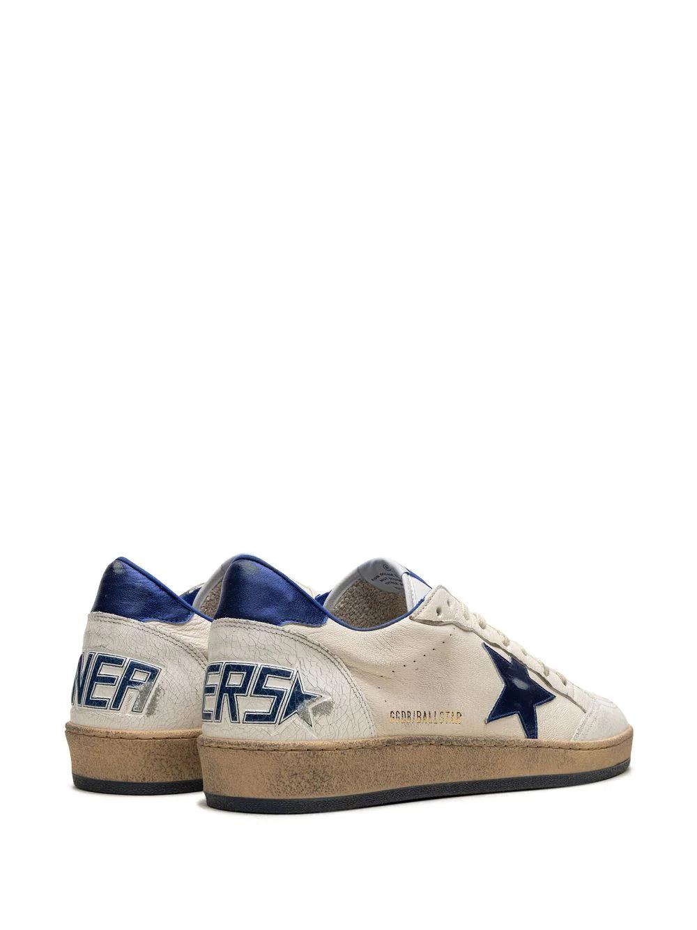Golden Goose Ball Star Man In White Nappa With Blue Star And Heel Tab