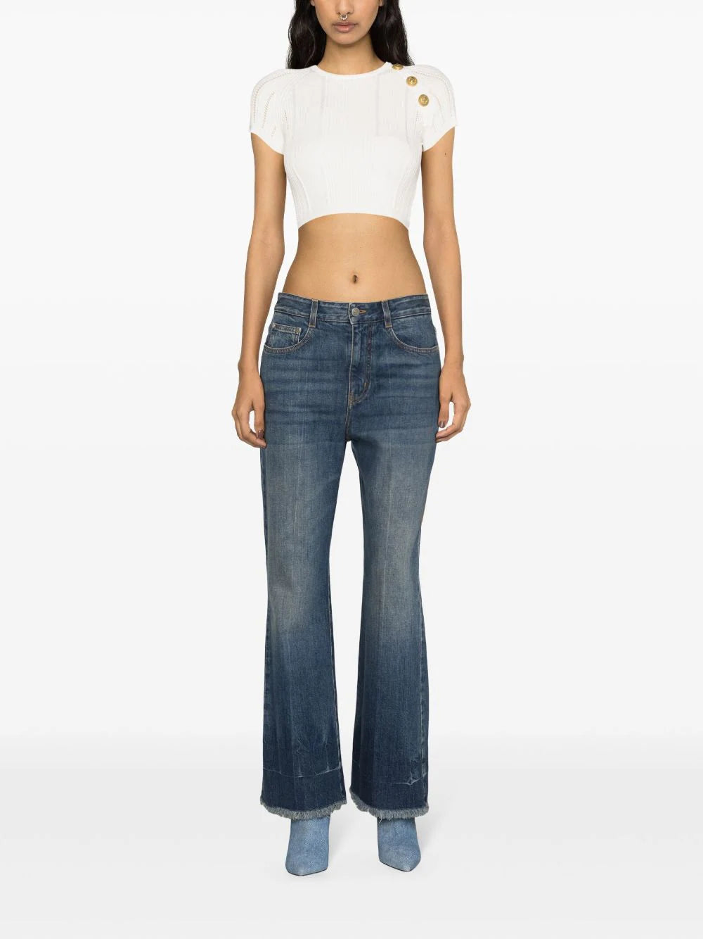 BALMAIN 3-button Fine Knit Top