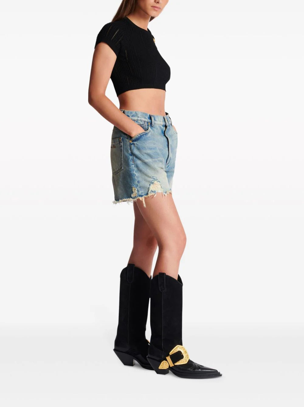 BALMAIN 3-button Fine Knit Top