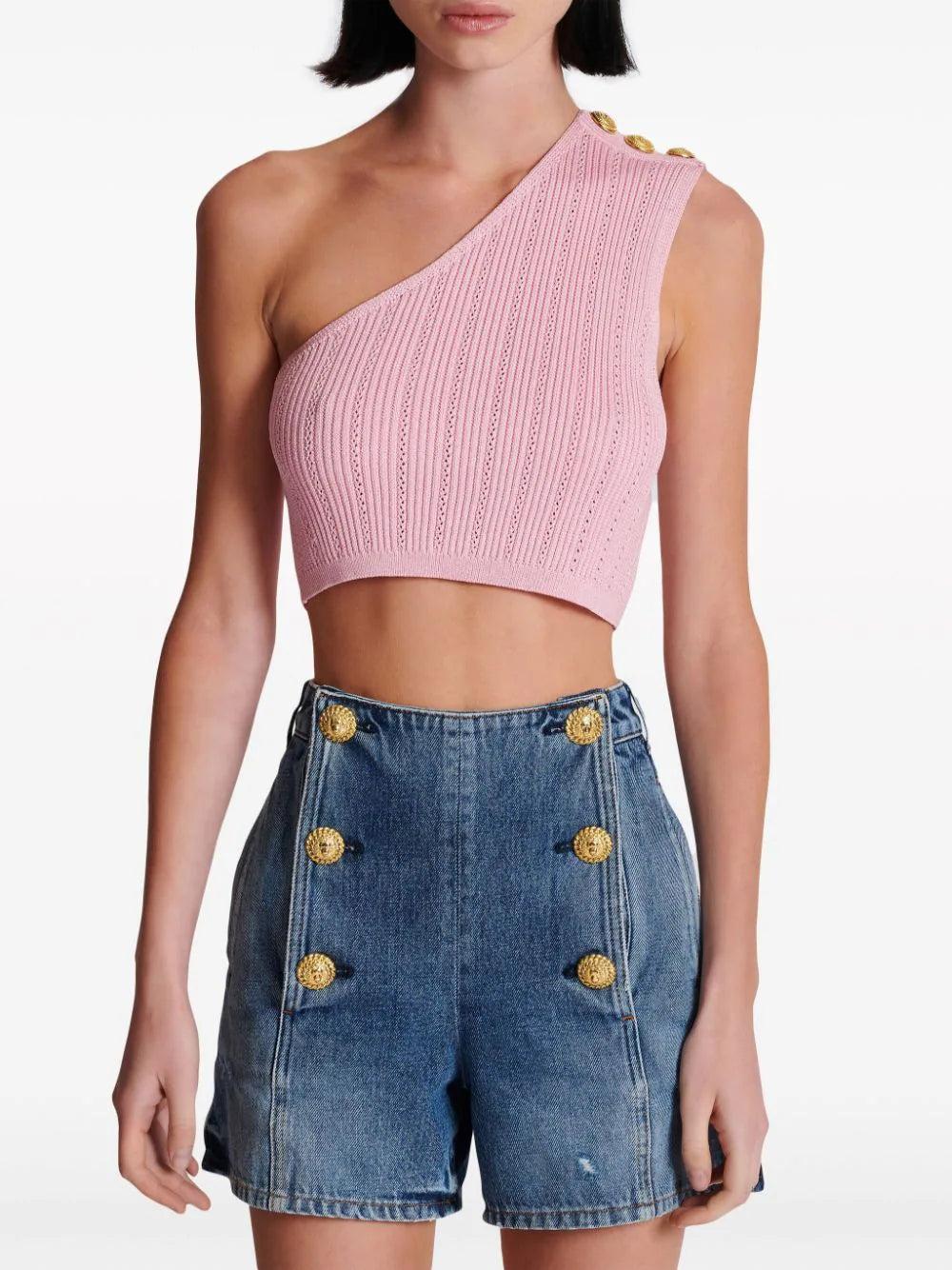 BALMAIN Asymmetric Knit Top With Buttons
