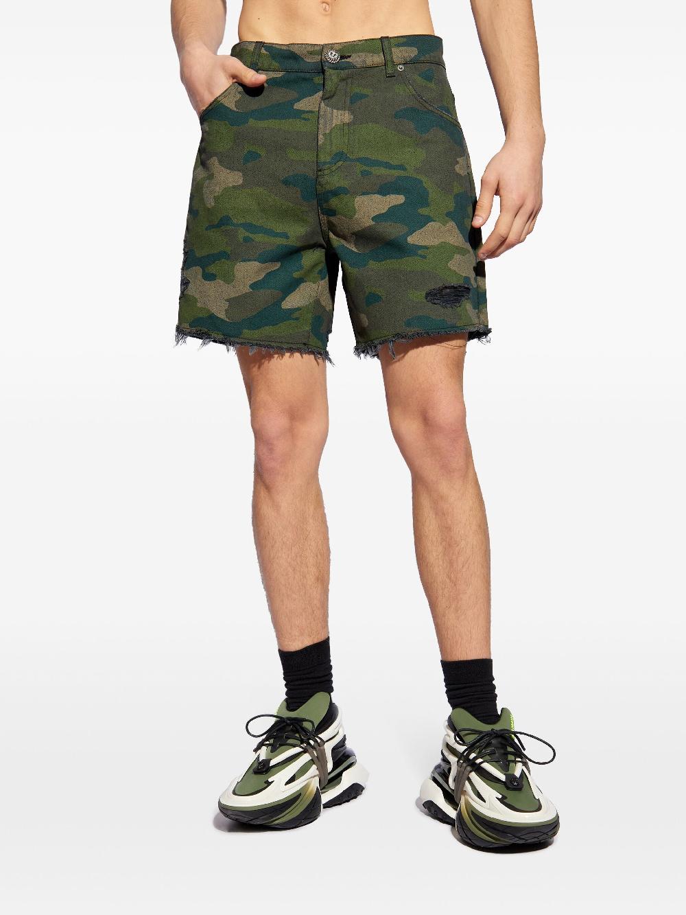 BALMAIN Camouflage Denim Shorts