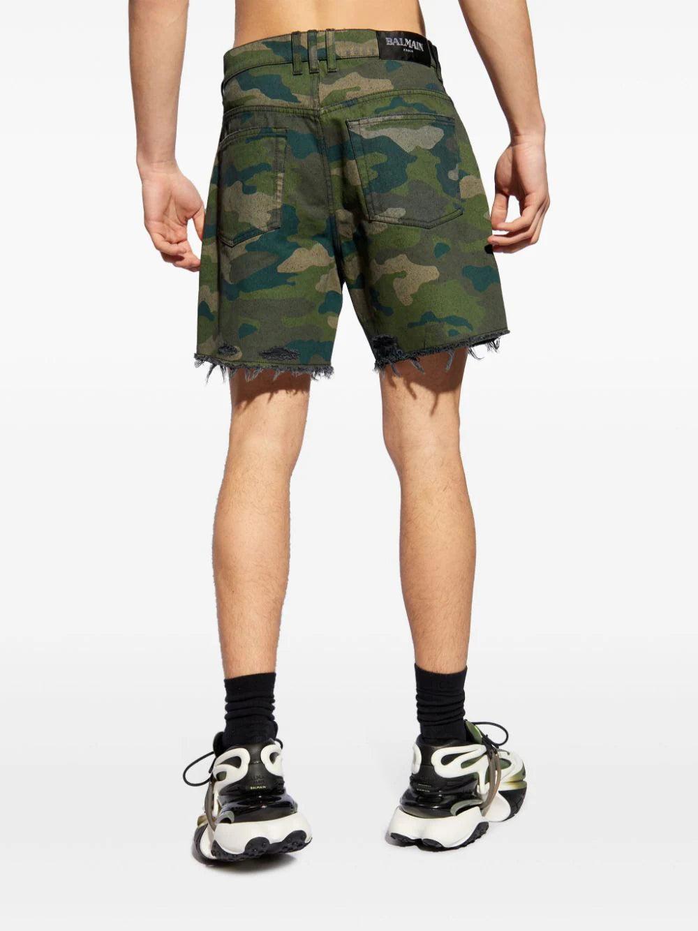 BALMAIN Camouflage Denim Shorts