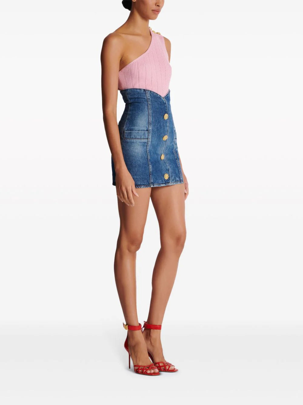 BALMAIN Denim Tulip Skirt With Buttons